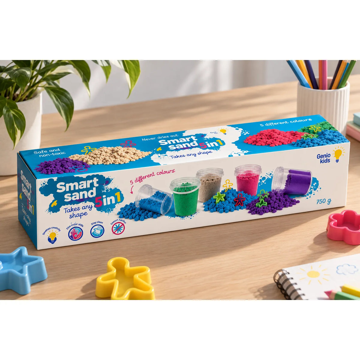 Genio kids išmanusis smėlis rinkinys 5 spalvos, 750 g