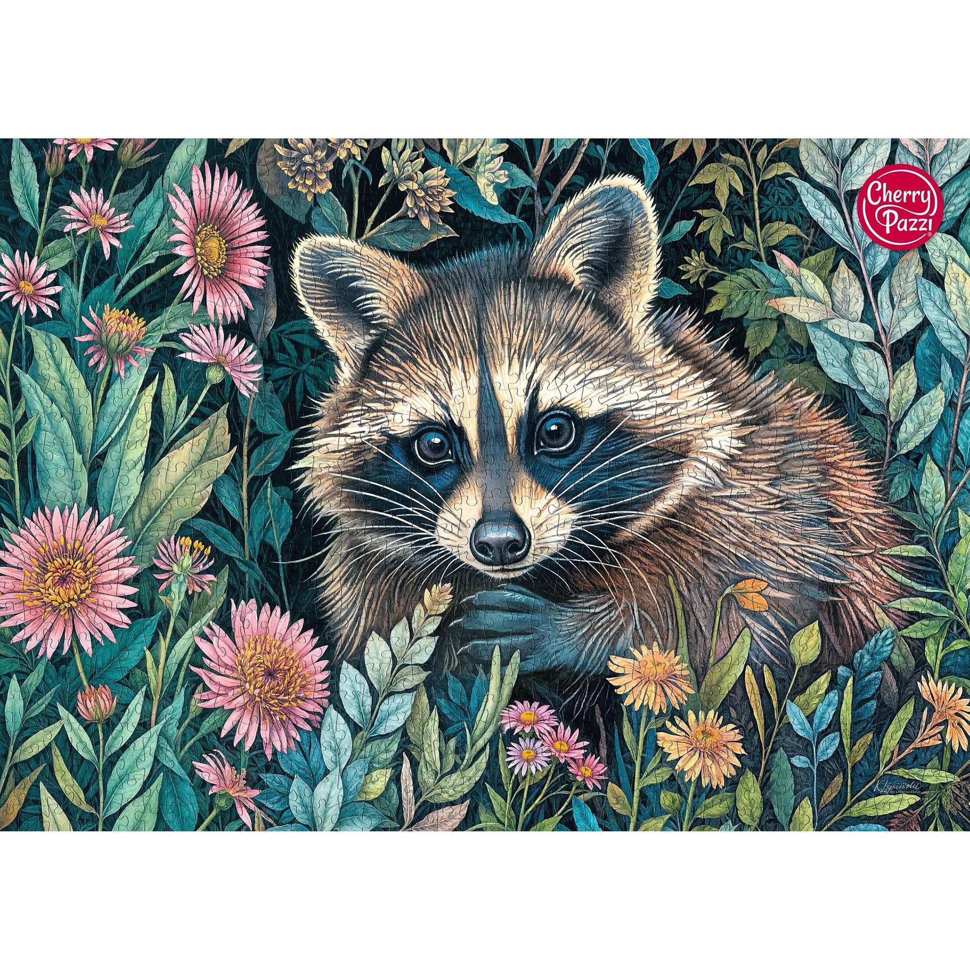 CherryPazzi dėlionė Raccon in Flowers 1000 det