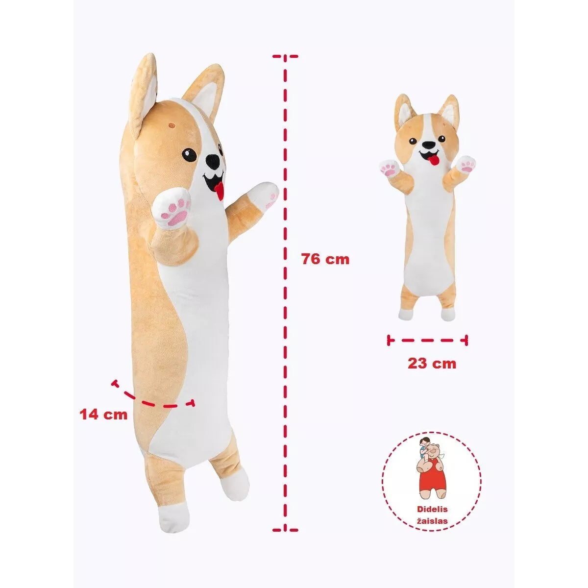 Fancy minkštas žaislas pagalvė šuo korgis Vaflis 70 cm