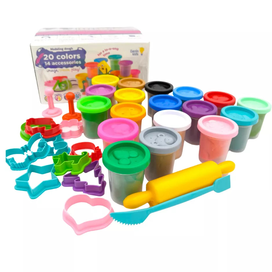 Natūralaus plastilino  modelino rinkinys Fantazijų puokštė Genio Kids 20 spalvų